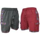 Mens Cotton Contrast Border Gheri Edge Nepalese Shorts Hippie Boho