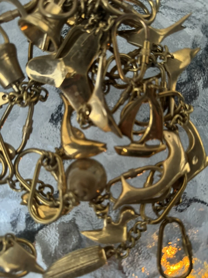 Lote de 44 chaveiros vintage retrô 2" latão barco pássaros náuticos sino bumerangue - Imagem 2 de 4