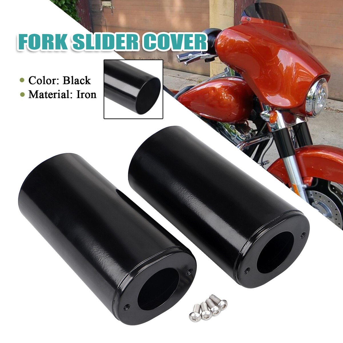 Black Fork Slider Covers Cow Bells For Harley Street Road Glide