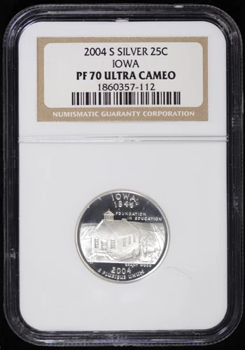 2004-S 25c Silver Proof Iowa IA State Quarter NGC PF 70 Ultra Cameo PR