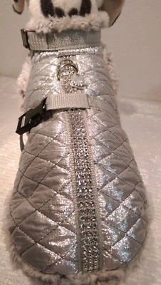 MASI DOGSDESIGN Wintermantel, Hundegeschirr Chihuahua Halsband Plüsch Hunde XS S M silber Hund