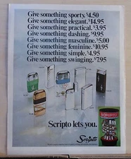 1970 magazine ad for Scripto lighters - display rack & 8 different models photos