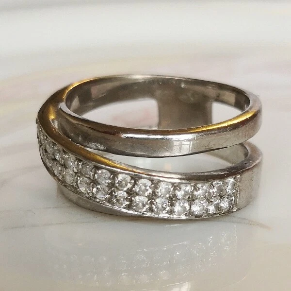 bague argent massif 925 zircons Taille 53/54 Antique Sterling Silver Ring - Photo 3/4