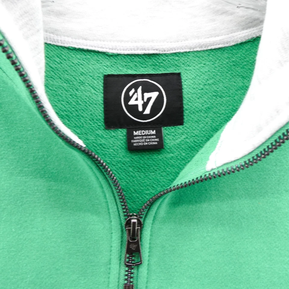 波士顿凯尔特人队运动衫中号男式灰色绿色爱尔兰 1/4 拉链 '47 全新 — 第 4/4 张图片