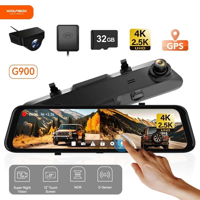 WOLFBOX 4K Car Dash Cam Car DVR Camera GPS Video Recorder G-sensor Free Card