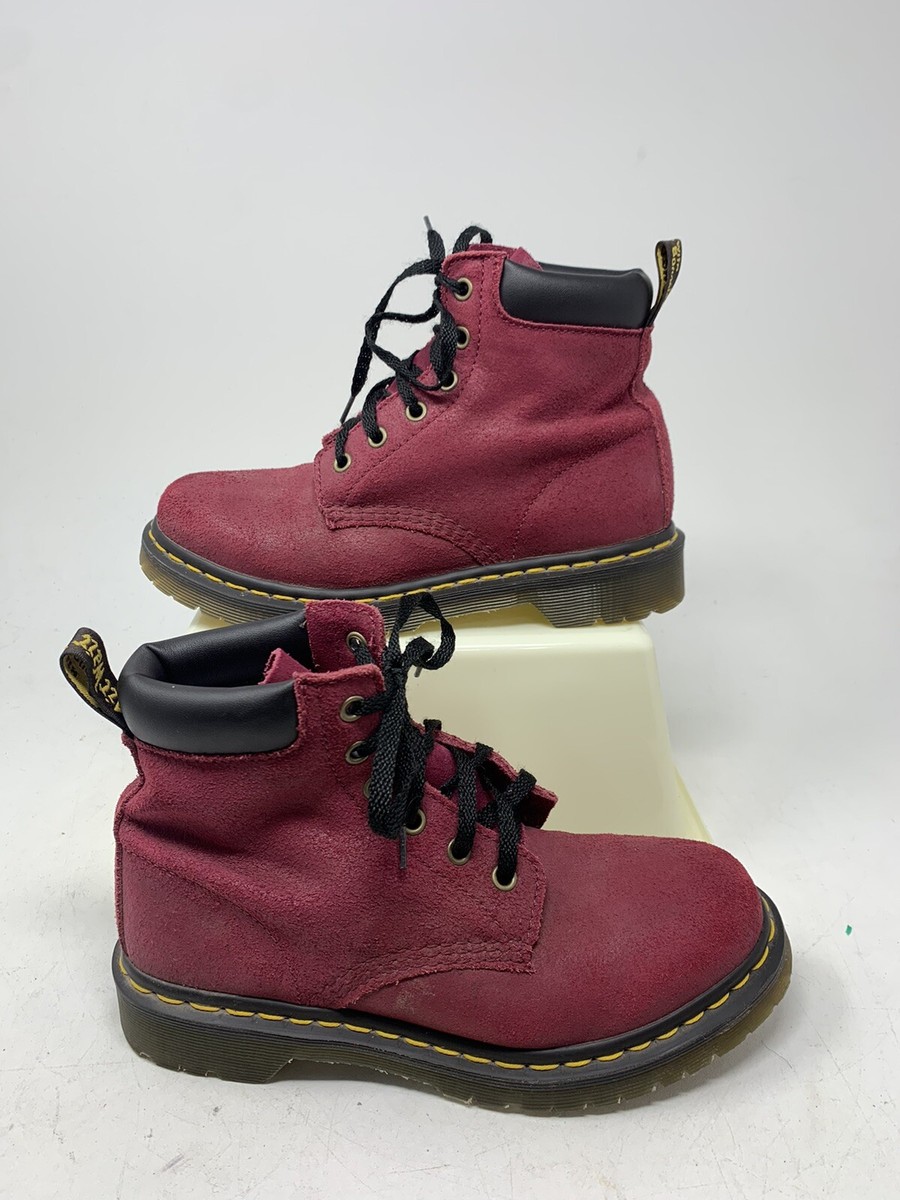 Dr Doc Martens Deep Red Greasy Suede Eye Combat Boots 939 Womens