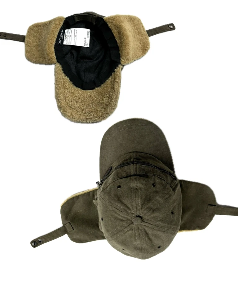 Archival 🔥 Dolce & Gabbana Military Khaki Men Cap Trapper Sheepskin Hat - Image 3 of 4