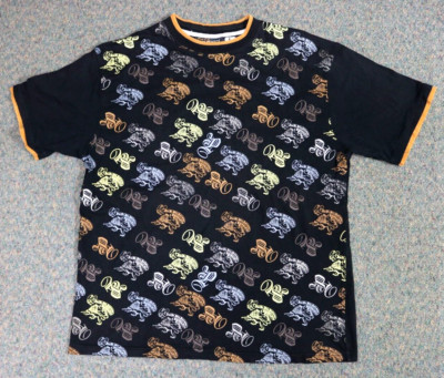Vintage Paco Jeans Men's L All Over Print Geometric Black T-Shirt Y2K Street