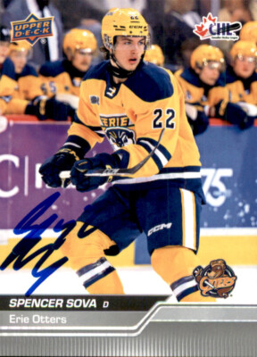 Spencer Sova Signed Autographed 2023-24 Upper Deck CHL card Erie Otters
