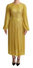 DOLCE & GABBANA Dress Yellow Crystal Mesh Pleated Maxi IT38/US4/XS RRP $22000