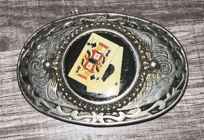 Vintage- Western/ Gambling Silver Buckle With An Jack & Ace Card In The Middle