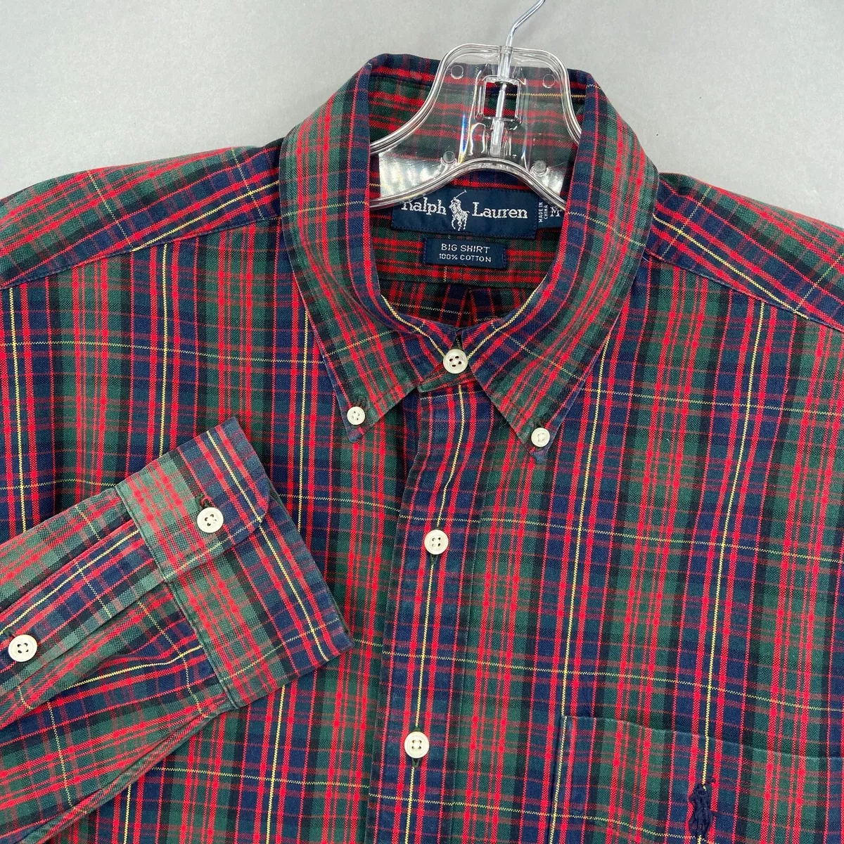 Polo Ralph Lauren Big Shirt Mens Medium Button Up Red Tartan Plaid