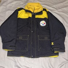 Steelers Fleece Lined Champion Puffer Jacket Black Yellow Size Lg