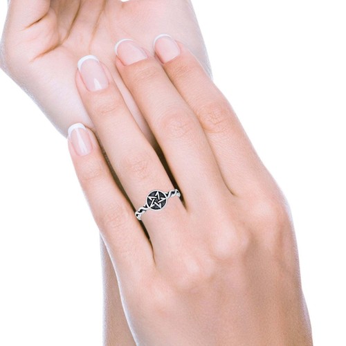 Twisted Braided Shank Oxidized Men's Pentagram Star Band 925 Sterling Silver 8mm - Picture 7 of 14