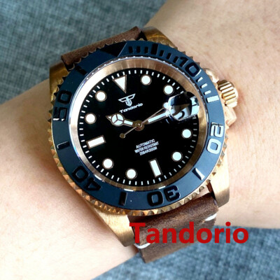 Tandorio CUSN8 Solid Bronze Case 40mm Black Dial NH35 PT5000 Automatic Men Watch