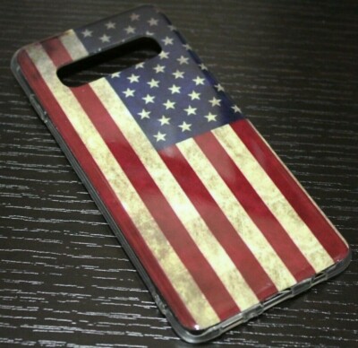 For Samsung Galaxy S10+ Plus -TPU RUBBER GUMMY CASE SKIN COVER USA AMERICAN FLAG