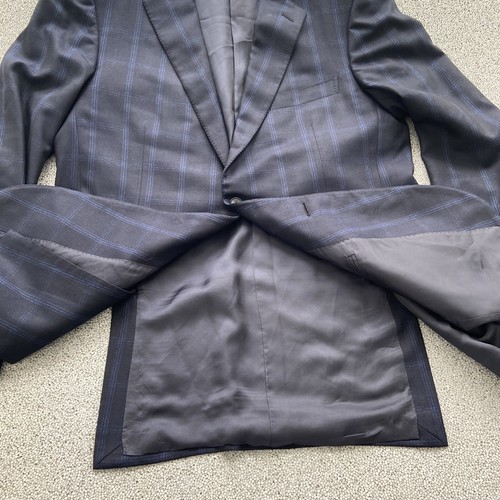 Ermen. Zegna Blazer Trofeo Silk, Wool 44R Blue Windowpane Italy Saks 5th FLAWS - Picture 7 of 24