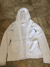 Justice Girls Hooded Open Front Shimmer Glitter Cardigan Sweater Ivory Cream 6