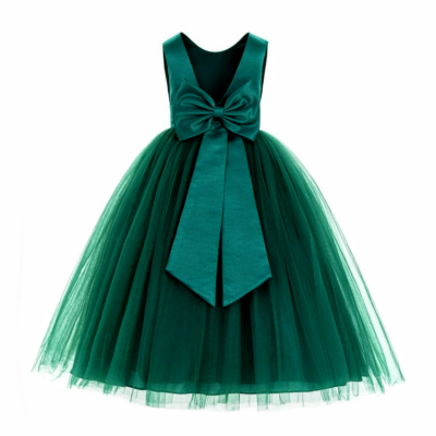 dark green tutu dress Ekids Bridal VBack Satin Tulle Flower Girl 3/4 length Size 8 estate watch