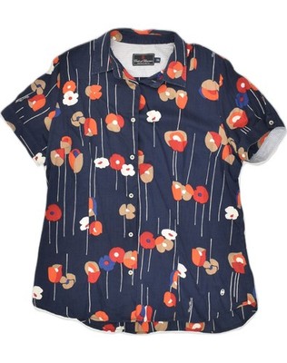 CONTE OF FLORENCE Damen Kurzarm Shirt UK 20 2XL dunkelblau geblümt AA50