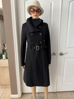 Guess women's zippered-sleeves 6-button double-breast wool-blend coat. Size S 