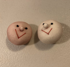 Lot of 2 Fabric Doll Faces/Heads White  Brown with Black Eyes