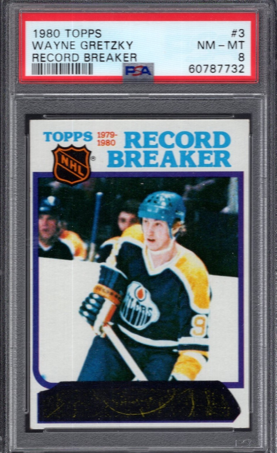 1980 Topps #3 WAYNE GRETZKY REC BRKR PSA 8 NM/MT Edmnt OILERS 2ndYr CENTERED