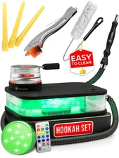 Shisha Hookah Set with Everything – Black Hookah Kit with LED Base, Easy Setup,