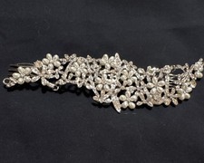 Silver Floral Rhinestone Faux Pearl Hair Comb for Women Wedding Formal