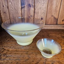 Blendo Chip & Dip Bowl Set Yellow Ombre Mid-Century Virginia Glass Retro Serving