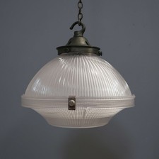 Vintage Industrial Antique Two Part Holophane Glass Pendant Light Lamp Ceiling