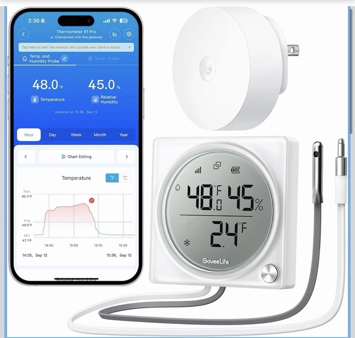 GoveeLife Smart Thermometer Fridge Freezer R1 Pro w/ Smart Gateway H5112 & H5044
Opens in a new wind