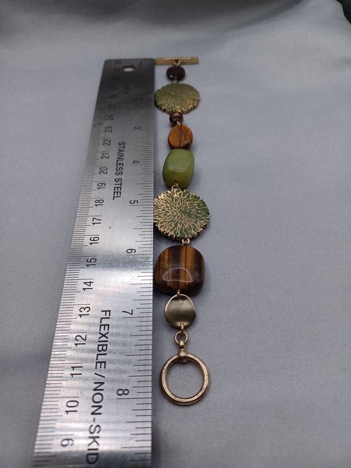 Pulsera de piedras preciosas Sigrid Olson ojo de tigre, piedra verde, tono dorado 8" Foto 2 de 4