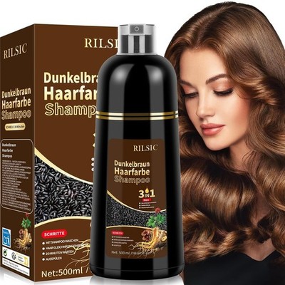 500ML Haarfarbe Dunkelbraun,Haarfärbeshampoo,Dark Brown Hair Dye 3 IN 1 | Gegen