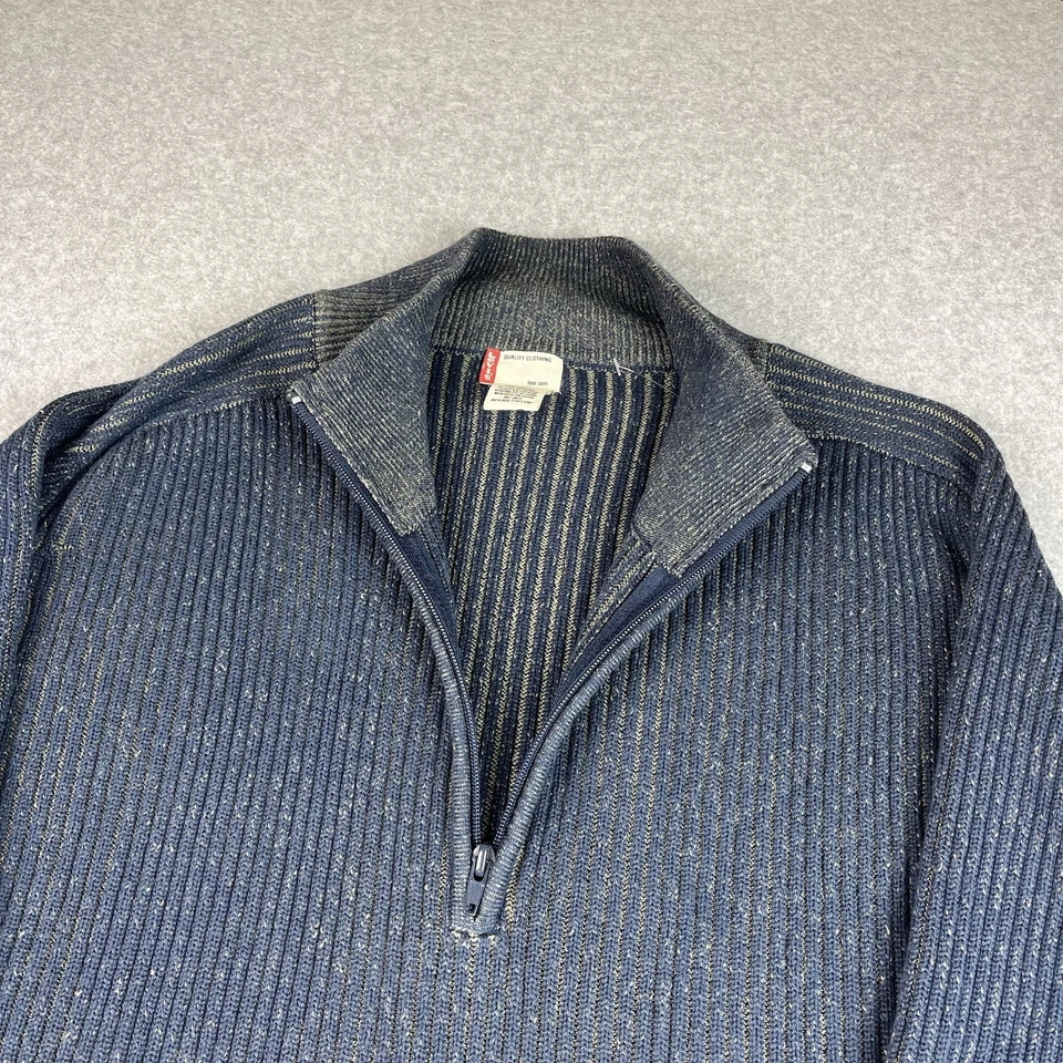 Suéter De Colección Levi's Rojo Pestaña 1/4 Cremallera Para Hombres Grande Acanalado Tejido Azul Verde Melange Foto 2 de 4