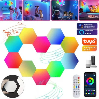 3-12pcs Hexagon LED Panel RGB Sechseck Wandleuchte Gaming Wand Licht Musik Sync