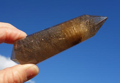 #ad Big SMOKY CITRINE Rutile Quartz Crystal Point VOGEL Style DT Rutilated Wand A146 $355.50