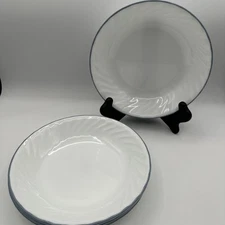 4 Shallow 8.5” Bowl/plate Corelle Pink Trio English Swirl Scallop Edge Blue Trim