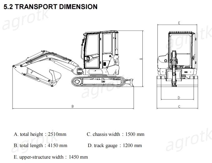 AGT KX12-CDB Excavator Specifications Diagram