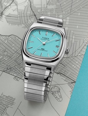 TIMEX 1983 E-Line Teal Mint Blue Automatic 34mm Watch TW2Y07300