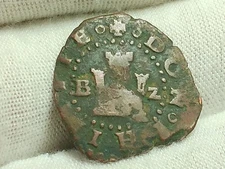 Scarce 1556 - 1598 (Z) Spanish 2 Maravedis Hammered Copper Cob - Burgos
