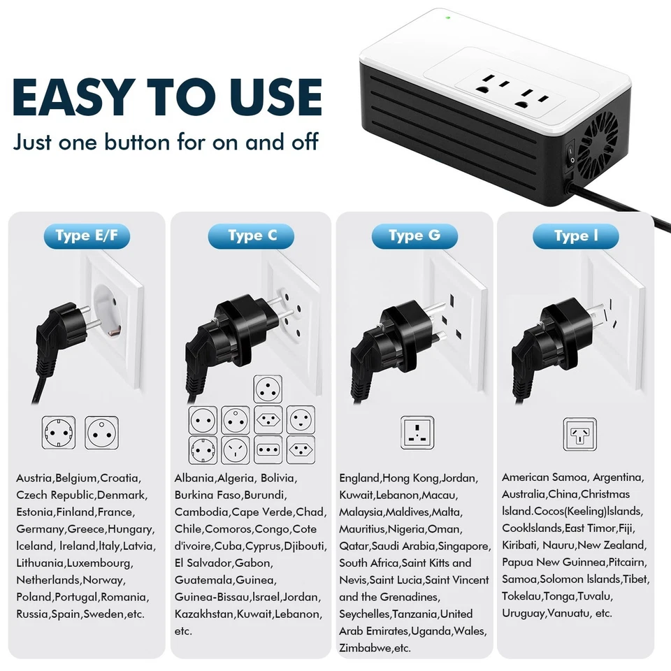 1200W Universal Travel Adapter Converter Step-Down 220V to 110V, Only 2 lbs - Image 4 of 4