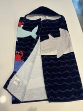 Pottery Barn Kids Terry Shark Crab Sailor Baby Hooded Towel Blue Beach Bath Pool