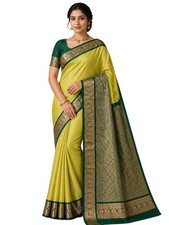 Silk Mark Certified Kanjivaram Silk Saree Lime Yellow Green Handloom Pure Silk