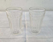 Pair Vintage Restaurant Ware ANCHOR HOCKING 4oz Ribbed Glass Juice Tumblers CUTE