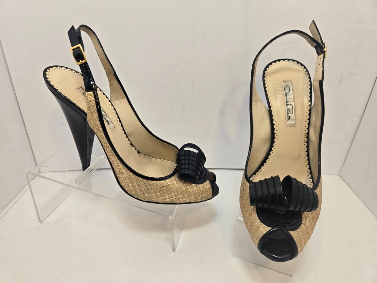 Escarpins Oscar De La Renta Femme - Talons Hauts, Ouvertes, à Lanière - Taille 39.5 - Gris - Occasion Portée Une Fois