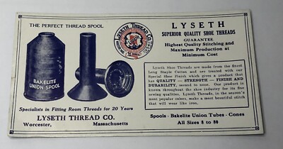 VINTAGE LYSETH THREAD CO. ADVERTISING BLOTTER WORCESTER MASS THREAD SPOOLS