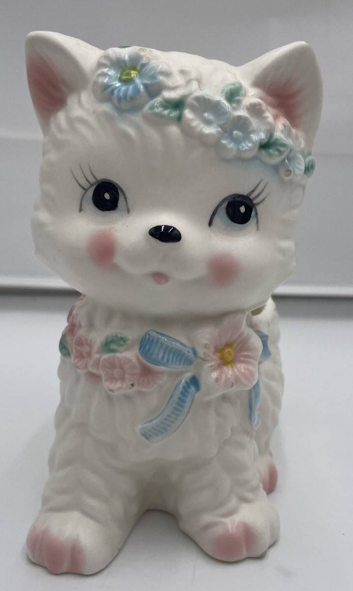 VTG Inarco Ceramic Kitten Cat Planter Kitsch Japan Floral Head