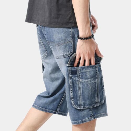 Vtg Hip Hop Loose Jeans 3/4 Capri Pants Denim Shorts Cropped Cargo Baggy Shorts - Picture 23 of 26