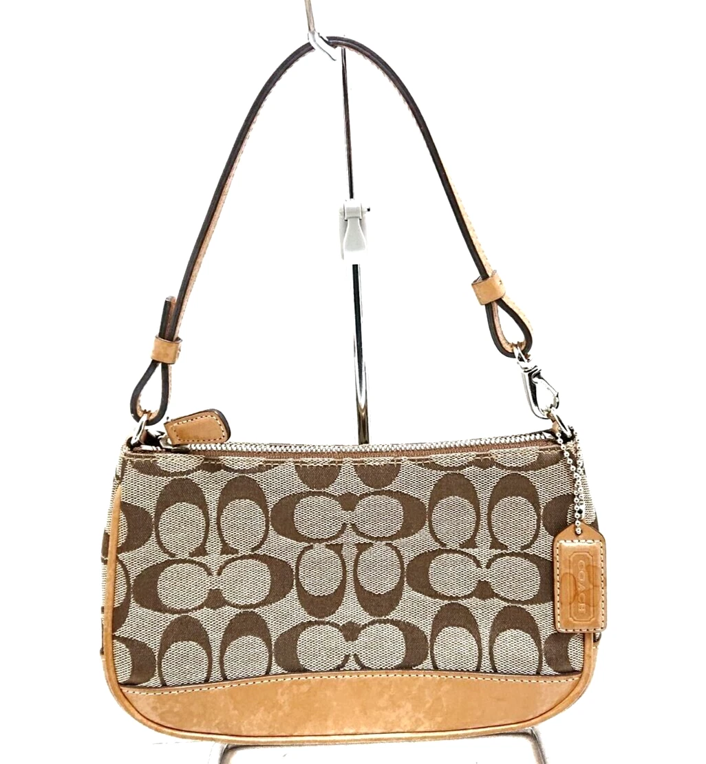 Coach Signature Demi mini Pouch Hand Bag Canvas Leather Beige 6094 H4.8